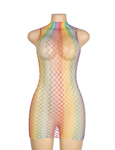 Scandals High Collar Sleeveless Rainbow Fishnet Bodystocking Bodystockings Scandals Lingerie